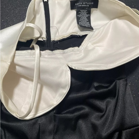 Beata Studio L.A. women’s Strapless Blk +White Satin Type Midi Dress Sz 9 Bow - Picture 6 of 7
